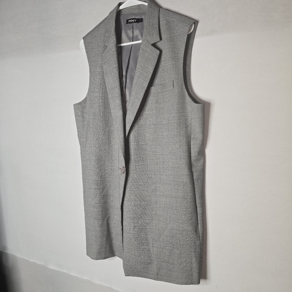 DKNY Grey Womens Sleeveless Lapel Vest Size Large Wool Single Button Closure - Picture 2 of 11
